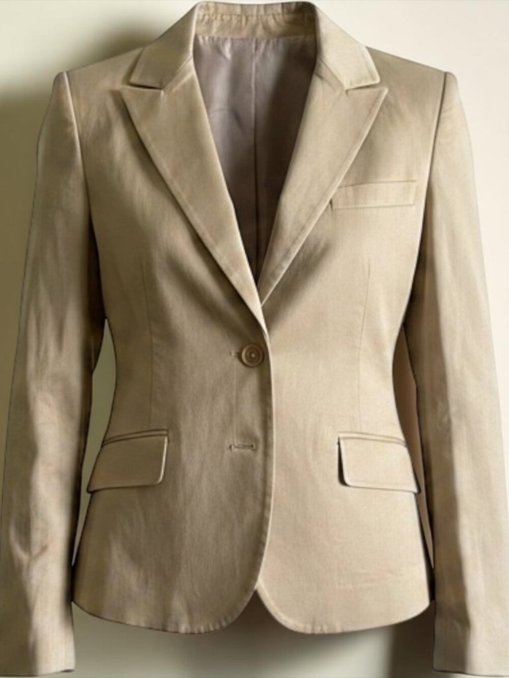Theory Tan Tailored Blazer Jacket Beige Cotton Blend Single Breasted Size 6